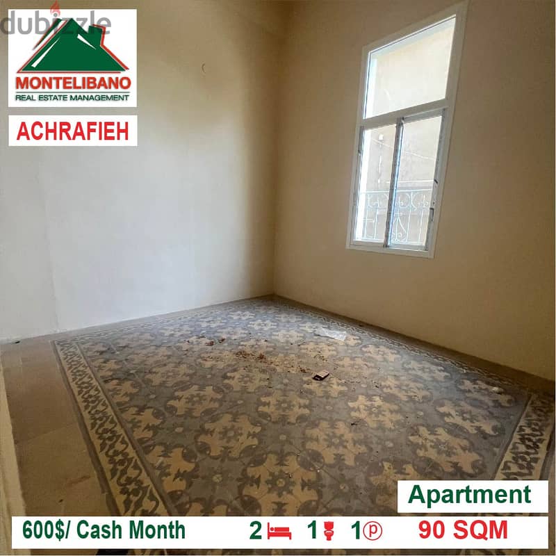 600$/Cash Month!! Apartment for rent in Achrafieh!! 0