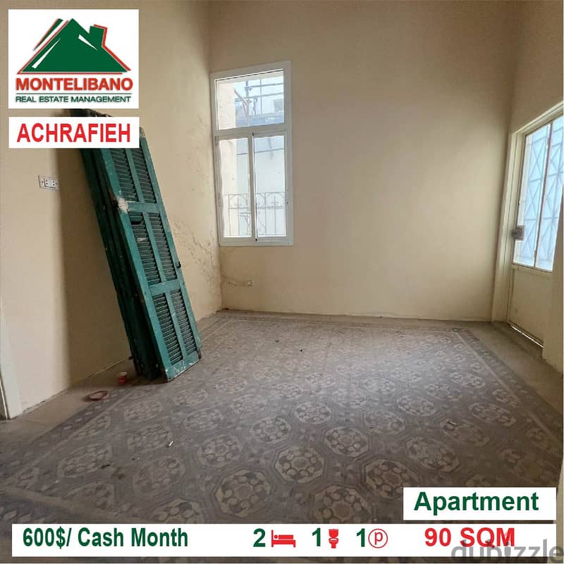 600$/Cash Month!! Apartment for rent in Achrafieh!! 2