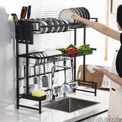 2 Tier Dish Drying Rack Over The Sink Dish, Color: Black 65x72x28cm -