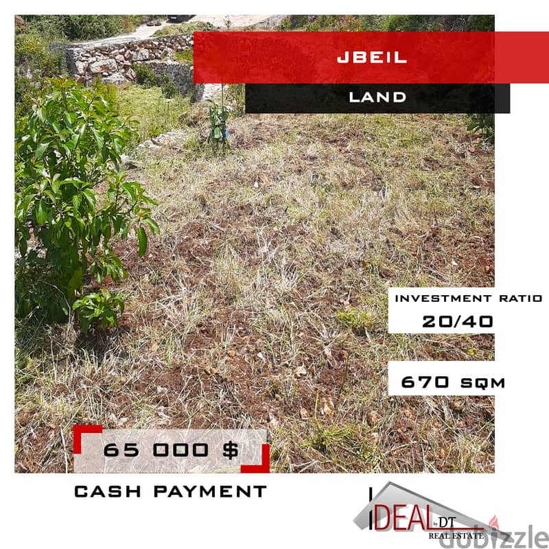 65 000 $ Land for sale in jbeil 670 SQM REF#JH264 0
