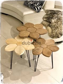 real solid wood flower shape side tables
