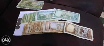 Old lebanese liras: 16 of 5 lira. 28 of 1 lira. 1 of 250 lira. 3 coins