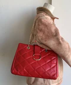 Uterque red genuine cow leather quilted bag