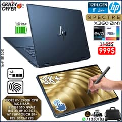 HP SPECTRE X360 2in1 16-inch i7 GEN-12 IRIS XE GRAPHICS 3K+ LAPTOP