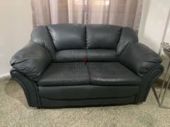 genuine Italian leather 2-seater sofa dark green color