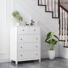 White Dresser with 5 Drawers, Tall Dresser Chest of Drawers