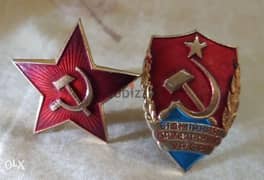 Two USSR Soveit Union Pins Star Soveit star & Soveit Sheild