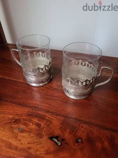 antiques glass cups with silver holder