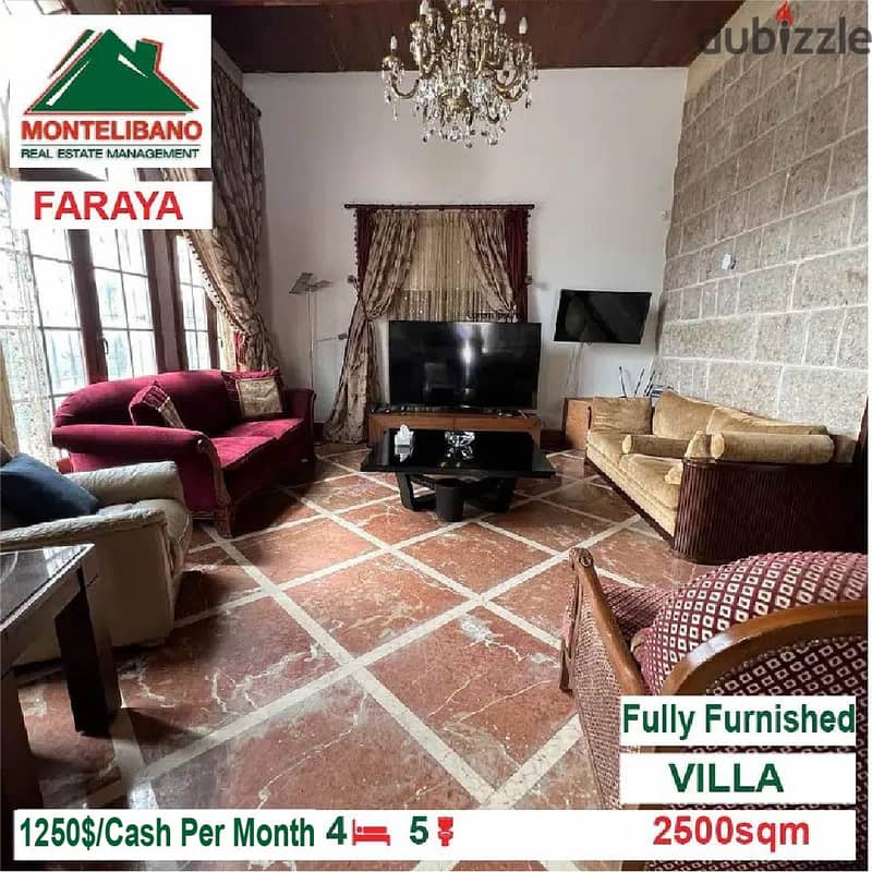 1250!! Villa for rent located in Faraya Apartments & Villas For Rent