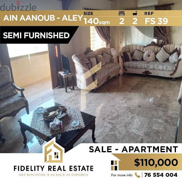 Furnished apartment for sale in Ain Aanoub Aley FS39 0