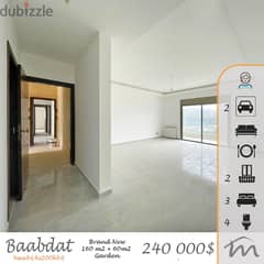Baabdat | Brand New 160m² + 60m² Garden | Huge Balcony | Open View