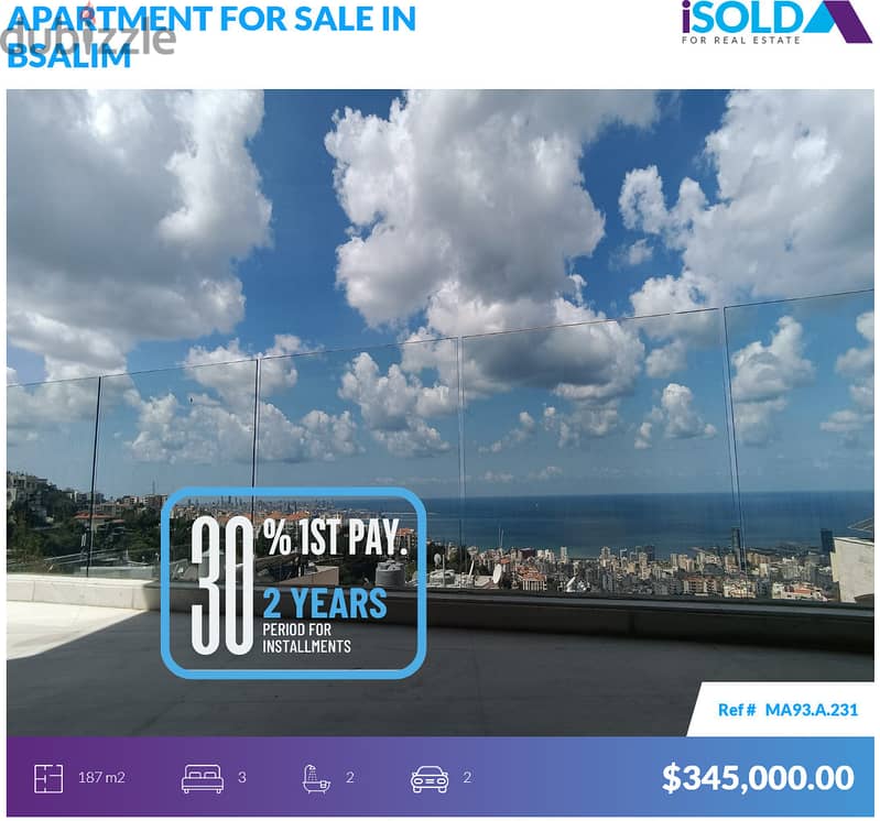 Lease-to-Own, 187m2 apartment + sea view for sale in Bsalim 0