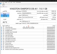 Kingston SSD NVME 512 GB pcle 3×4  health 99% 0