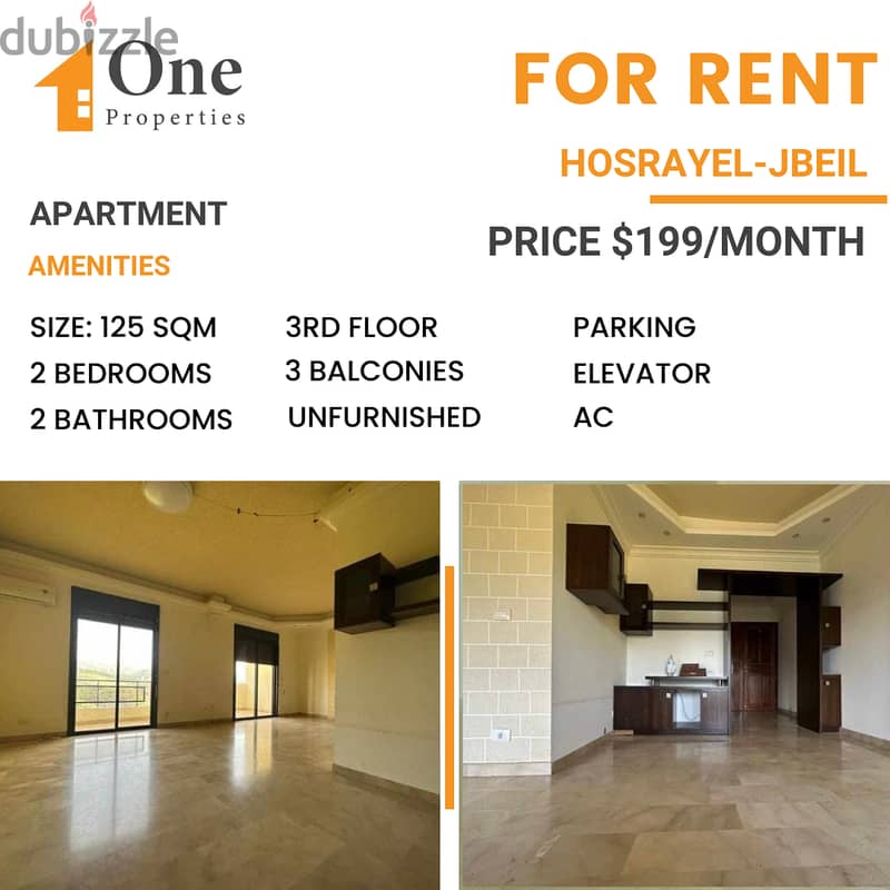 Apartment for RENT,in HOSRAYEL/JBEIL, with a great mountain & sea view 0