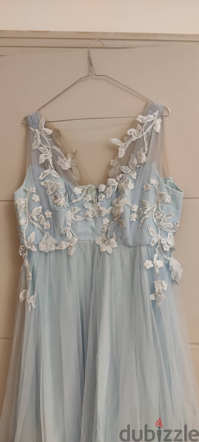 Elegant Light blue dress with white floral print 1