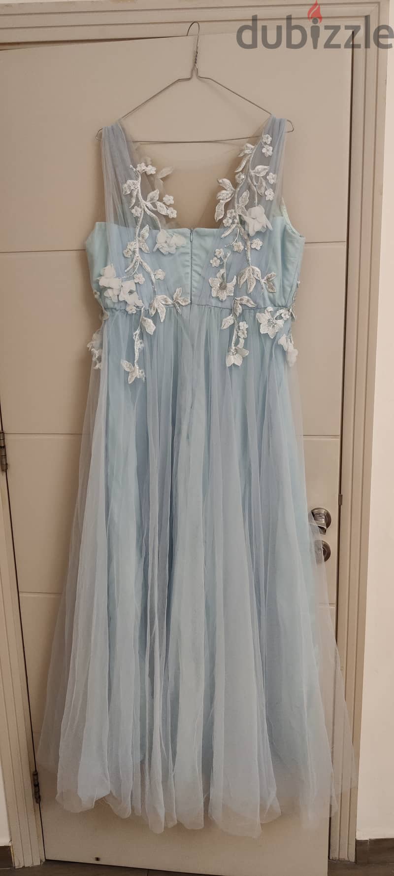 Elegant Light blue dress with white floral print 2