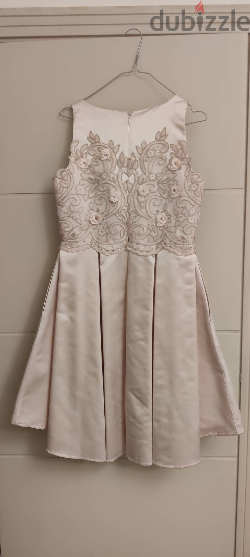 Pink satin dress with floral embroidery on the bodice 2