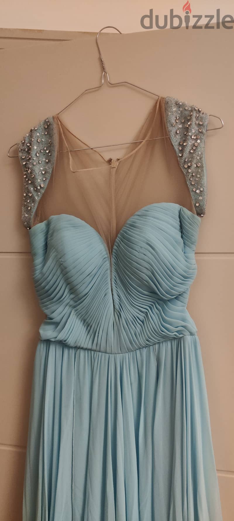 Elegant Light Blue Chiffon Evening Gown - Size Small 1