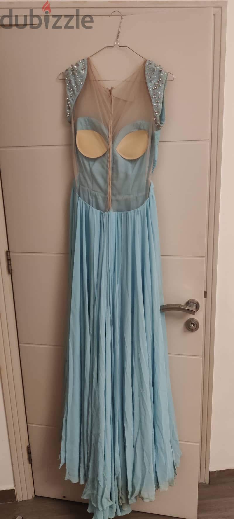 Elegant Light Blue Chiffon Evening Gown - Size Small 2