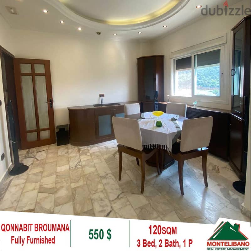 550$!! Apartment for rent located in Qonnabit Broumana 1