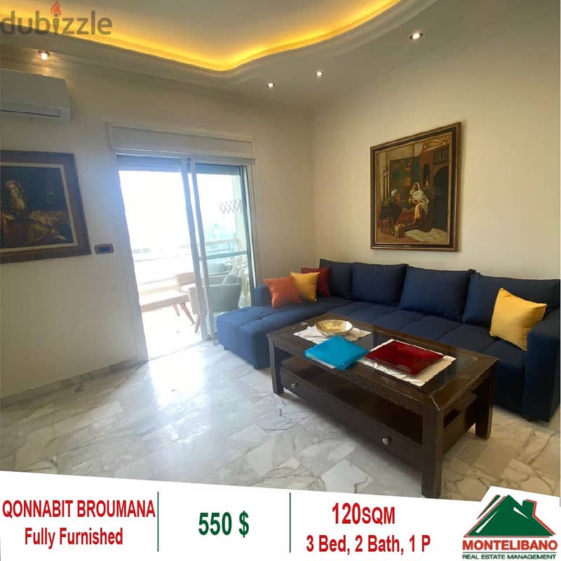 550$!! Apartment for rent located in Qonnabit Broumana 2