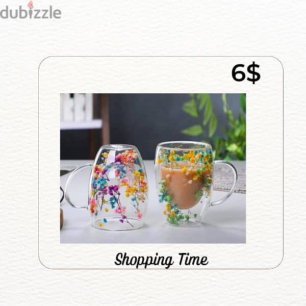 Double Wall Glass Coffee Mugs Clear Flower 1