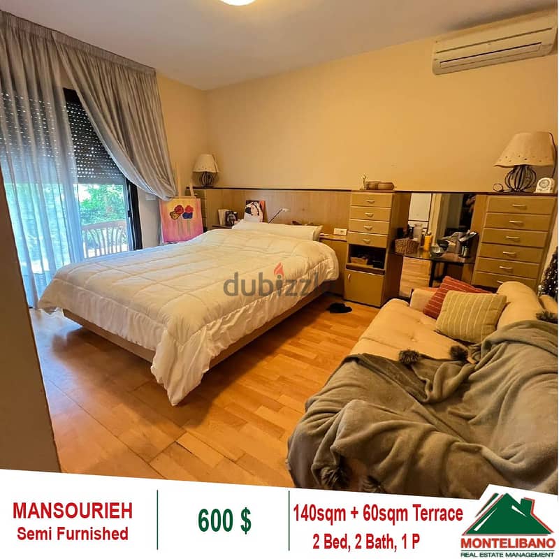 600$!! Semi Furnished Apartment for rent located in Mansourieh 2