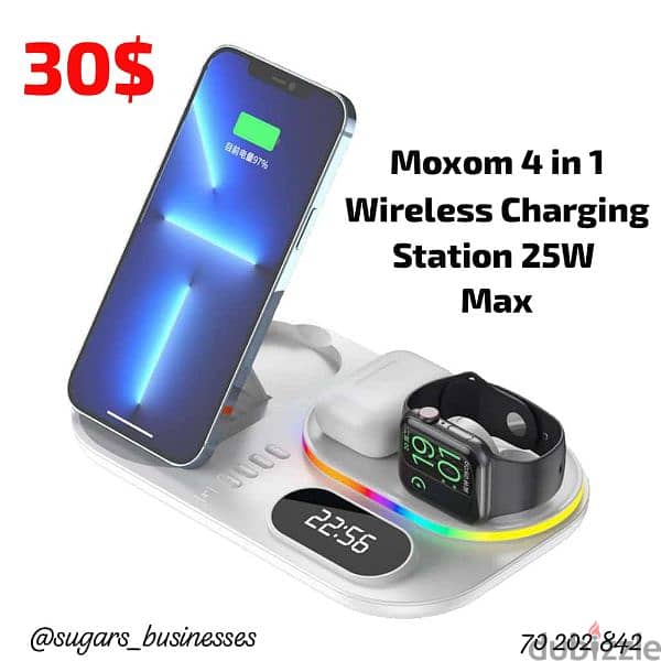 Moxom 4 in 1
Wireless
Charging
Station 25W
Max 0