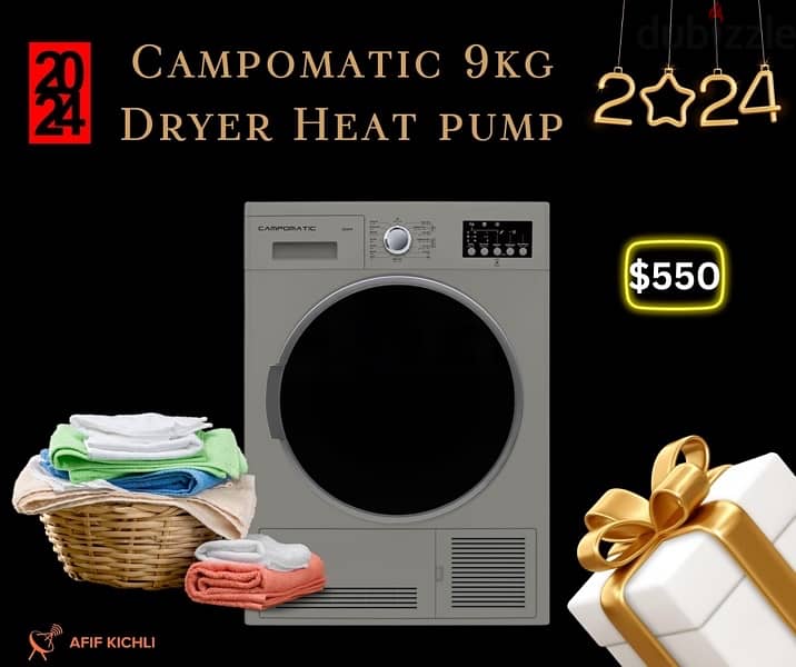 Campomatic 9kgs Dryer Heat Pump كفالة شركة 0