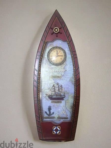 ساعة بحرية أوروبية خشب شغل يدوي قديم 60 cm 1