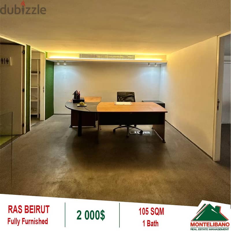 2000$!!! Fully Furnished Office for rent located in Ras Beirut 1