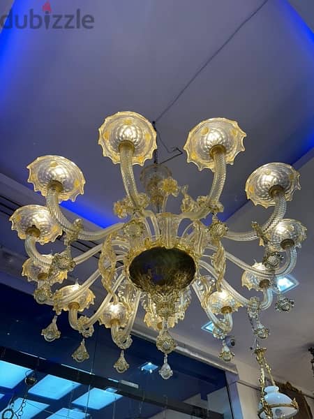 Murano glass lighting ثريا مورانو ايطالية انتيك لون ذهبي رائعة الجمال 1