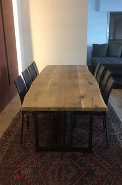 Oak dining table 3 meters with 8 Italian leather chairs. 0