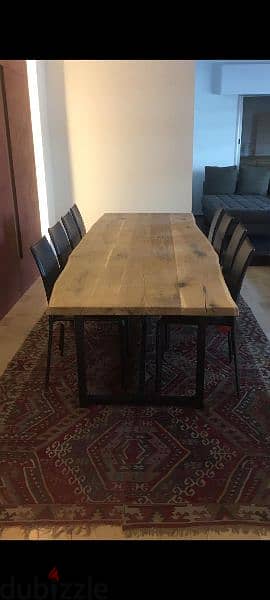 Oak dining table 3 meters with 8 Italian leather chairs. 1