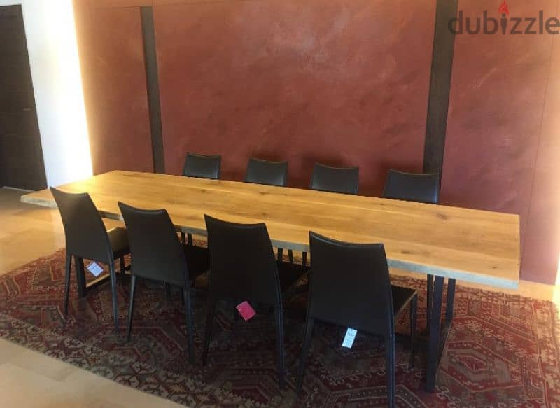 Oak dining table 3 meters with 8 Italian leather chairs. 2