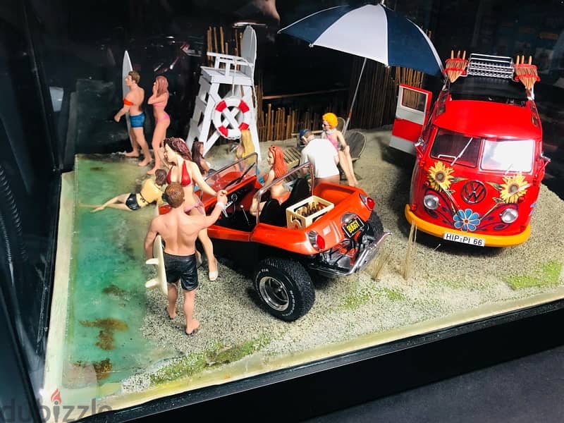 1/18 diecast Vintage VW Bus/Buggy beach BIG Diorama w figurine. 11