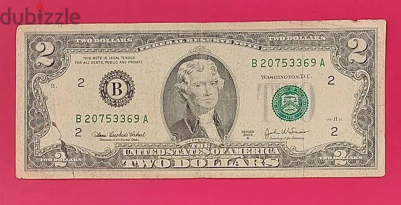 USA $2 bill 2003A old banknote 1