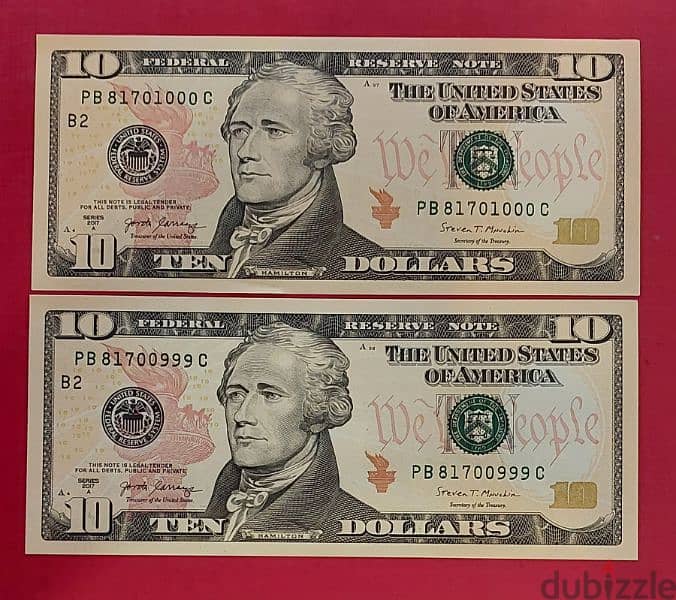 USA $10 X 2 UNC fancy serial number أرقام مميزة متسلسلة 1