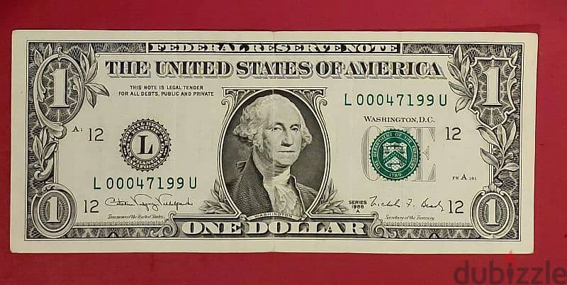 1988 USA $1 bill 5 digit low serial number 1