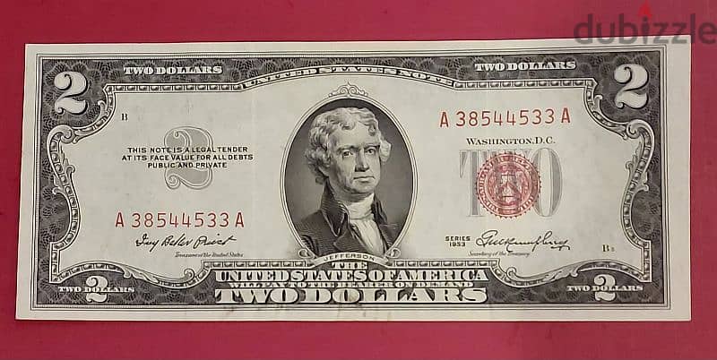 1953-S USA red seal $2 bill 1