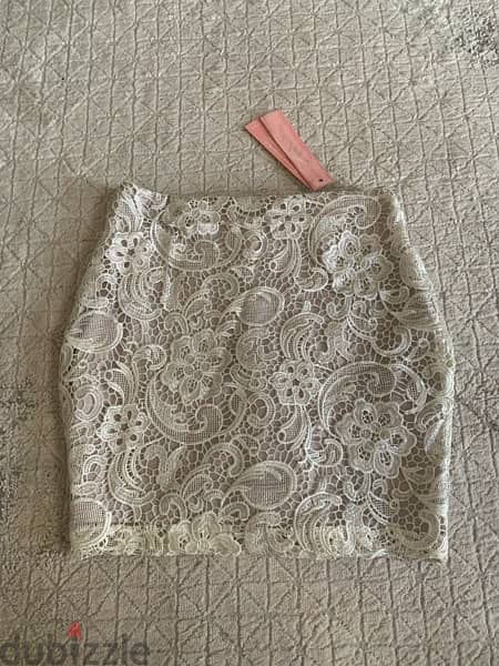 LIPSY LONDON cream lace knit mini skirt 0