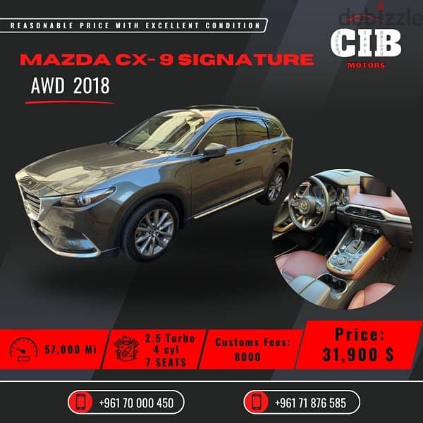 mazda cx9 Signature 2018 AWD full option  top trim 0
