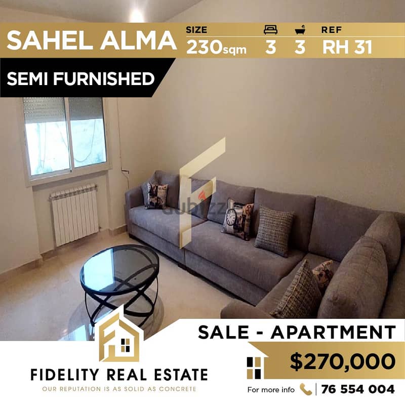 Semi furnished apartment for sale in Sahel Alma RH31 0