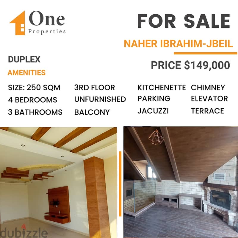 DUPLEX for SALE, in NAHER IBRAHIM / JBEIL, with a mountain & sea view. 0