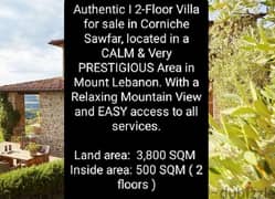 Authentic l Mountain View 2-Floor Villa for Sale in Corniche Sawfar. 0