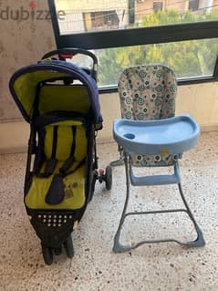 high chair and stroller