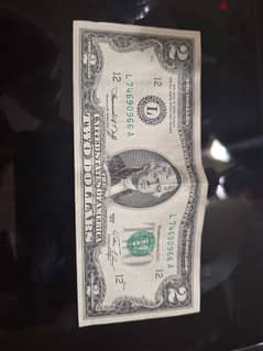2 dollar bill series 1976 number L74690966 A with printing mistakes