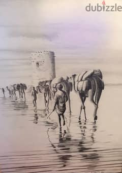 Pencil sketch of camel caravan