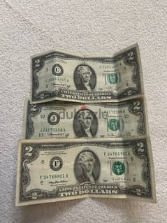 2 dollar bills 1976 and 1995