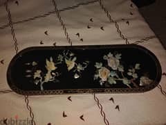Vintage Chinese Black Lacquer Mother Of Pearl Wall Panel